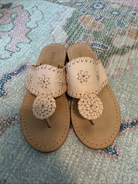 Jack Rogers Nude Leather Flower-Accent Thong Sandals